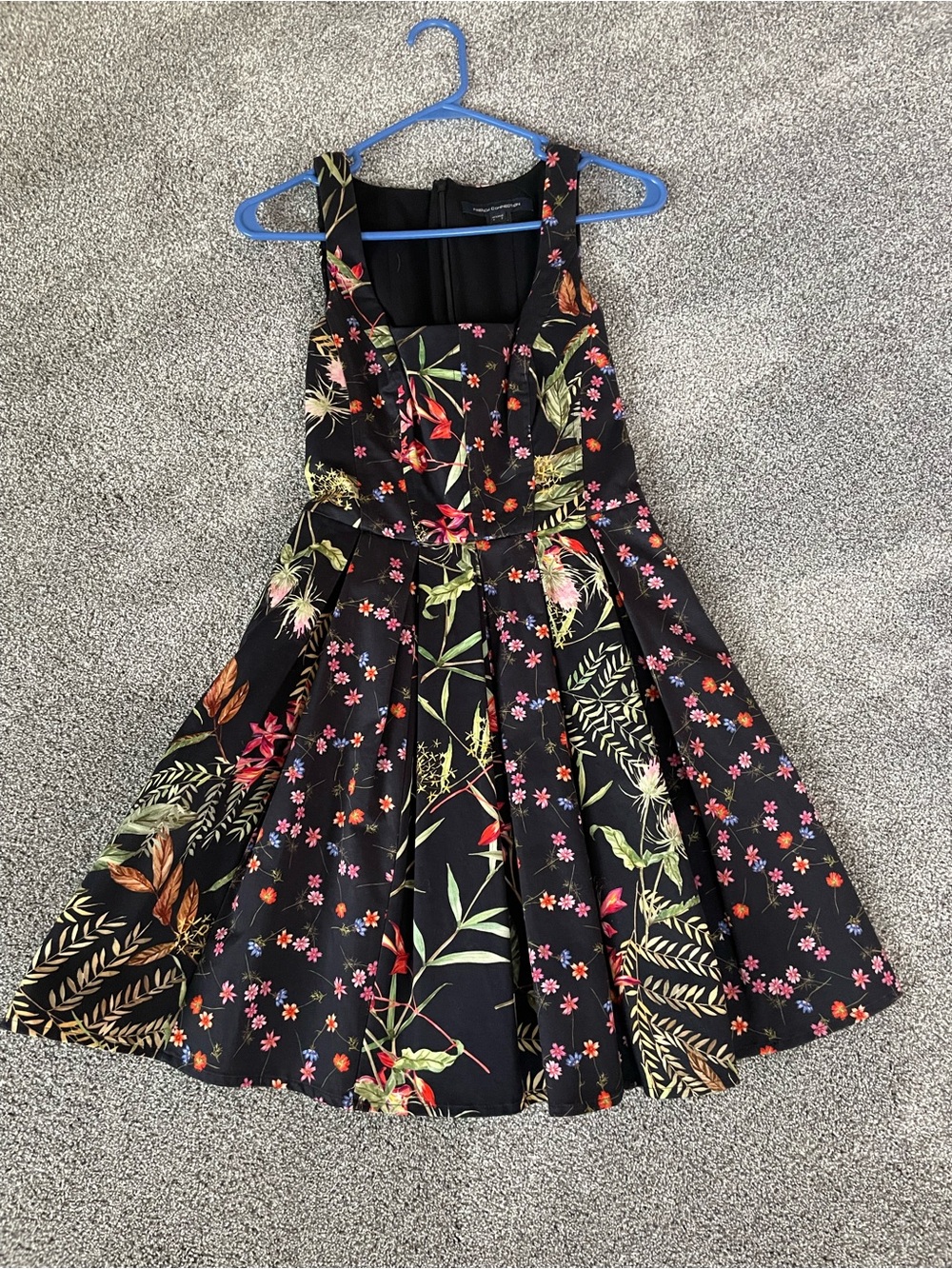 French Connection Black Floral Fit-and-Flare Mini Dress